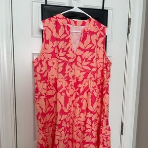 Floral Sleeveless Pink and Orange Dress